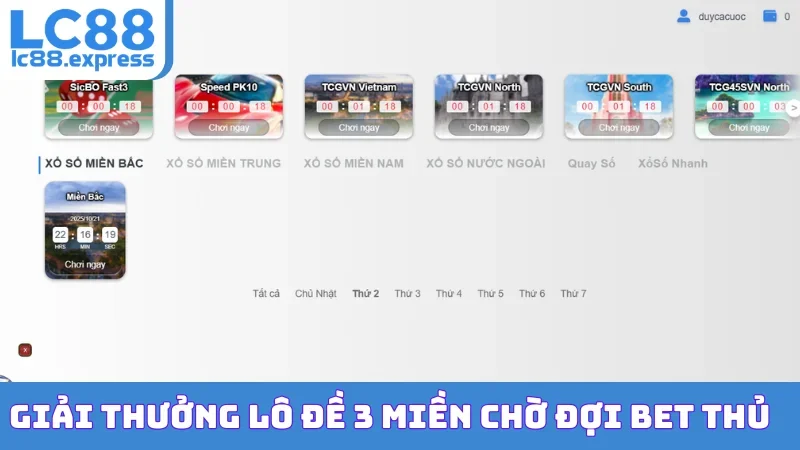 Giải thưởng lô đề 3 miền chờ đợi bet thủ